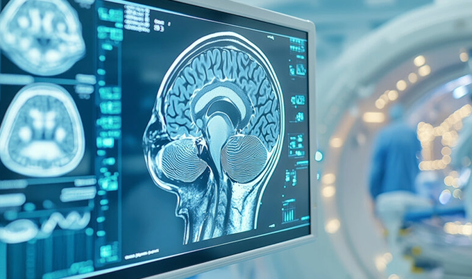 Comparison showing normal vs abnormal brain MRI scan findings including white matter changes and mass lesions
